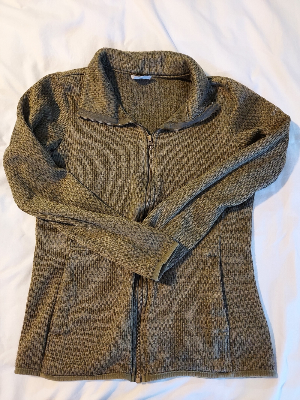 Columbia Women's Textured Waffle Full Zip Sweater Fleece Jacket Green M - Picture 8 of 8